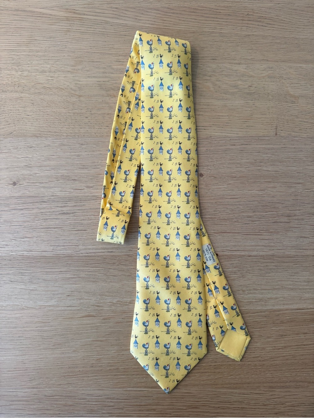 Hermès Paris Silk Tie Roosters Cockerels 7871 UA Yellow Made in France